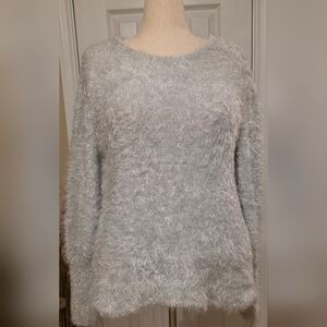 Cato fuzzy, silver grey metallic knit pullover sweater